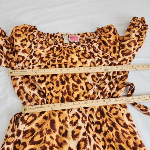 KATE SPADE Orange/Brown Leopard Print Off Shoulder Midi Dress Size 14 LIKE NEW! - Picture 14 of 16